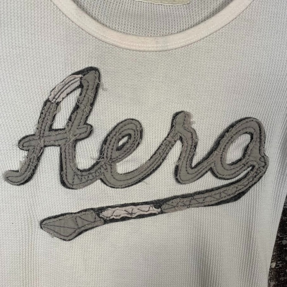 Aeropostale Y2K Waffle Knit White Long Sleeve Shirt Logo Preppy Women's Small - Picture 2 of 8
